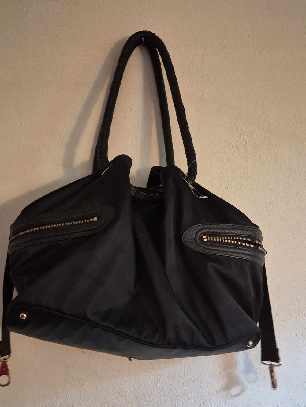 JPK Paris 75 Black Nylon Shoulder Bag Tote with Braided Handles